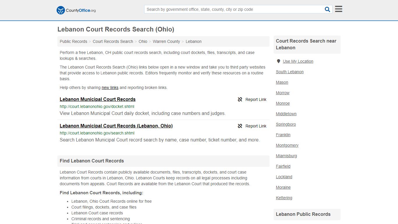 Lebanon Court Records Search (Ohio) - County Office
